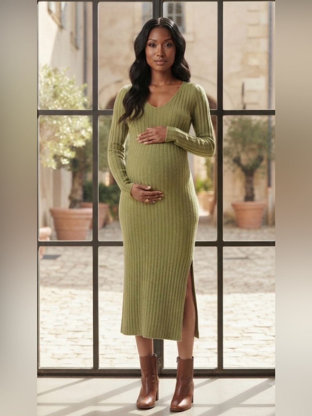 ASOS Maternity Ribbed Long-Sleeve Midi Dress